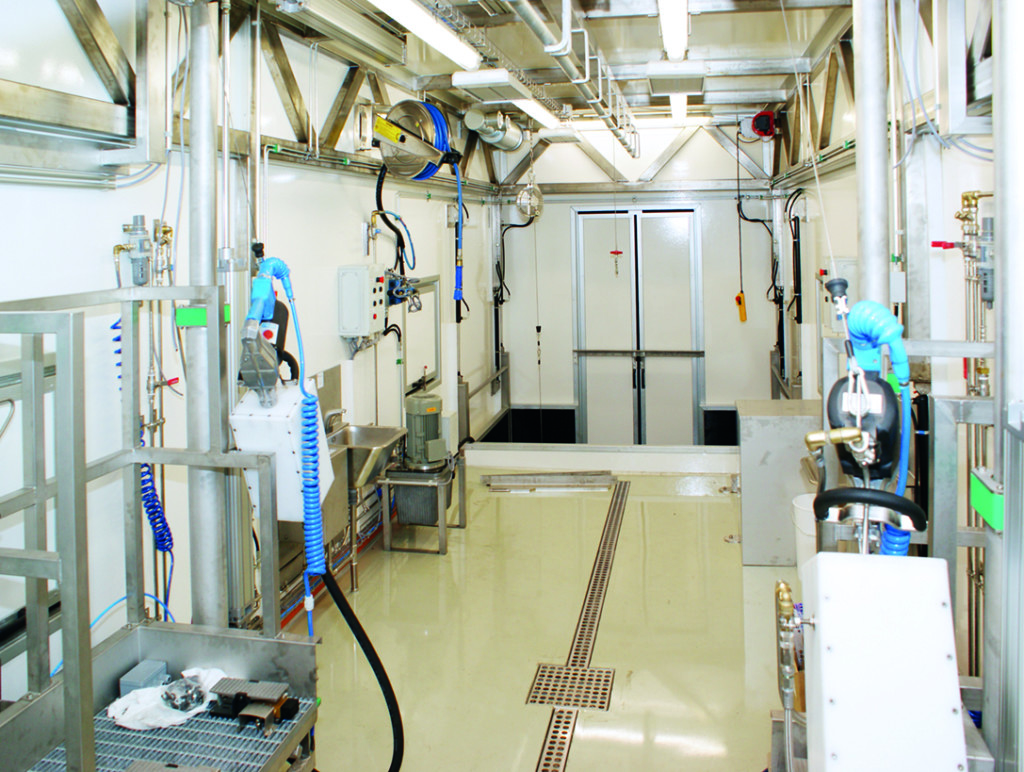 Portable mobile slaughterhouse pictured from inside